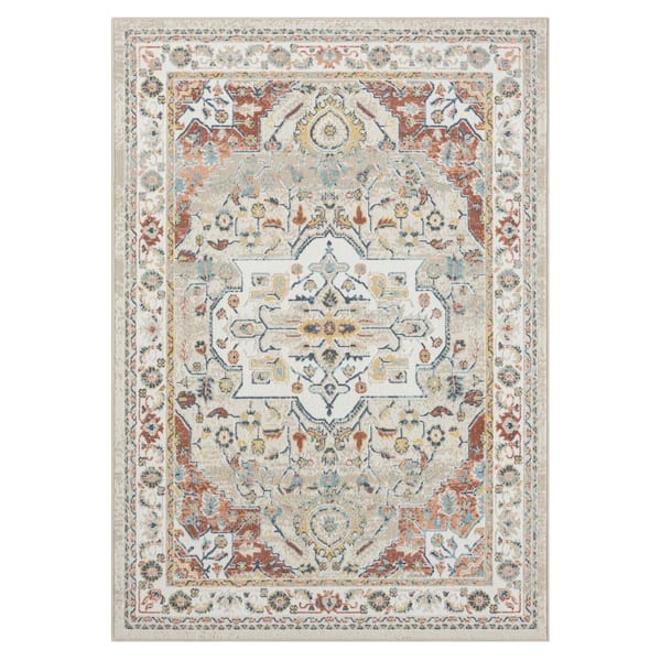 Unbranded Iviana Ivory/Rust 2 ft. 8 in. x 8 ft. Contemporary Power-Loomed Border Rectangle Area Rug