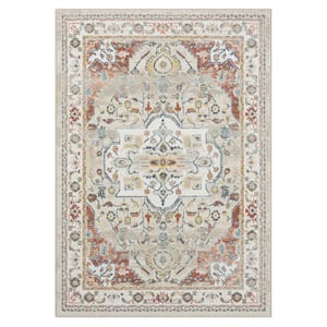 Iviana Ivory/Rust 5 ft. 3 in. x 7 ft. 6 in. Contemporary Power-Loomed Border Rectangle Area Rug