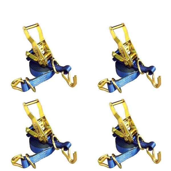 1 in. x 16 ft. Ratchet Tie-Down Strap with 3000 lbs. D-Ring Hook (4-Pack)