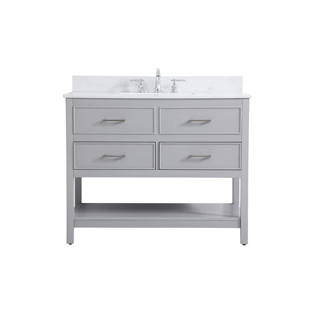 42 in. W Single Bath Vanity in Grey with Engineered Stone Vanity Top in Cal