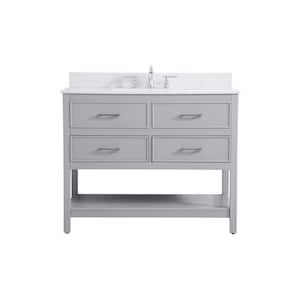 42 in. W Single Bath Vanity in Grey with Engineered Stone Vanity Top in Calacatta with White Basin with Backsplash