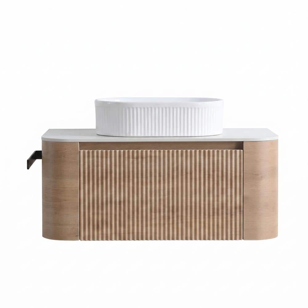 35.85 in. W x 19.11 in. D x 19.70 in. H Floating Bath Vanity in Honey Oak with White Sintered Stone Top price history on PriceWatchPro