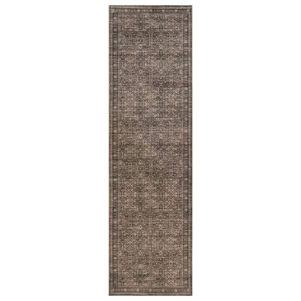 Traditional Allover Sage Green Machine Washable Non-Slip Backing 2 ft. x 10 ft. Green Area Rug