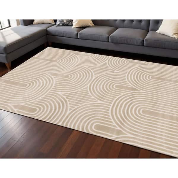 Beige 8 ft. x 11 ft. Woven Geometric Rectangle Indoor Area Rug