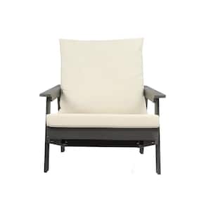 Gray HIPS Wood Grain All-Weather Outdoor Single Sofa Sectional Set with Beige Cushion