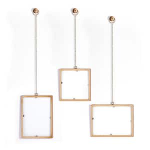 Hanging Metal Chain Rectangular Floating Picture Frames, Gold Finish, Incl-Hanging Hardware, Set Of 3
