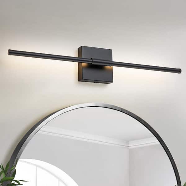 Byers 23.6 in. 1-Light Black Linear Wall Sconce 3000K Warm Light LED Bathroom Vanity Light with Rectangular Backplate