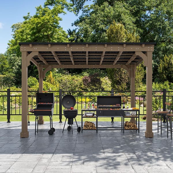 12 ft. W x 10 ft. D Cedar Wood Grill Gazebo Outdoor with Steel Roof