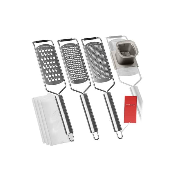 Pro Set Stainless Steel Zester Grater Set Silver Kitchen Tool with Fine Coarse Extra Coarse Slider Guard Attachment