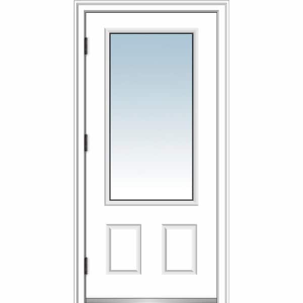 MMI Door 36 in. x 80 in. Classic Right-Hand Outswing 3/4 Lite Clear Primed Steel Prehung Front Door with Brickmould