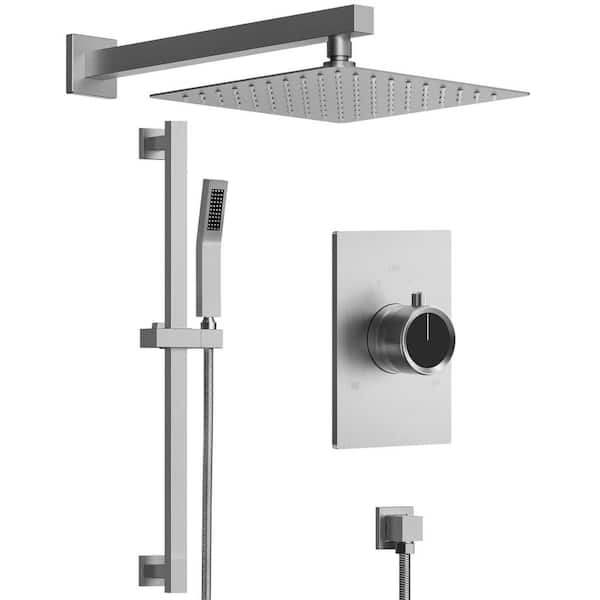 ClassicRain Dual 2-Spray Wall Mount 10 in. Fixed and Handheld Shower Head 2.5 GPM in Brushed Nickel Valve Included