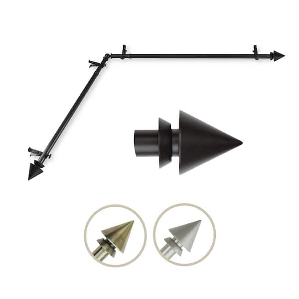 Unbranded 66 in. to 120 in. 13/16 in. Adjustable Corner Window Curtain Rod in Black with Bruno Finials