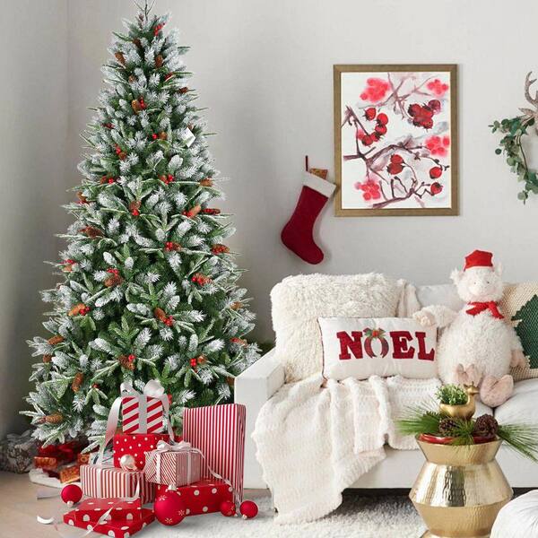 Evre Snowy White Christmas Tree – Artificial With Pine Cones & Berries (4ft To 8ft)
