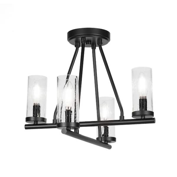 Unbranded Zara 16 in. 4-Light Matte Black Semi-Flush with 2.5 in. Clear Bubble Glass Shades No blulbs included