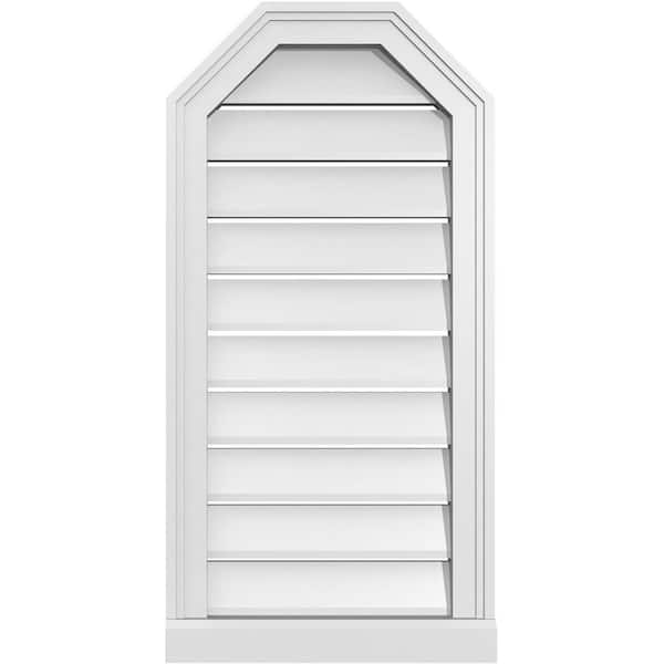 Ekena Millwork 16" x 32" Octagonal Top Surface Mount PVC Gable Vent: Functional with Brickmould Sill Frame