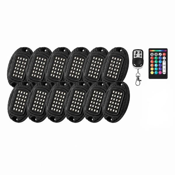 12-Pod Metal RGB LED Rock Light Kit, 288 LEDs, Bluetooth App, RF Remote and Dual-Zone Music Modes, 12V