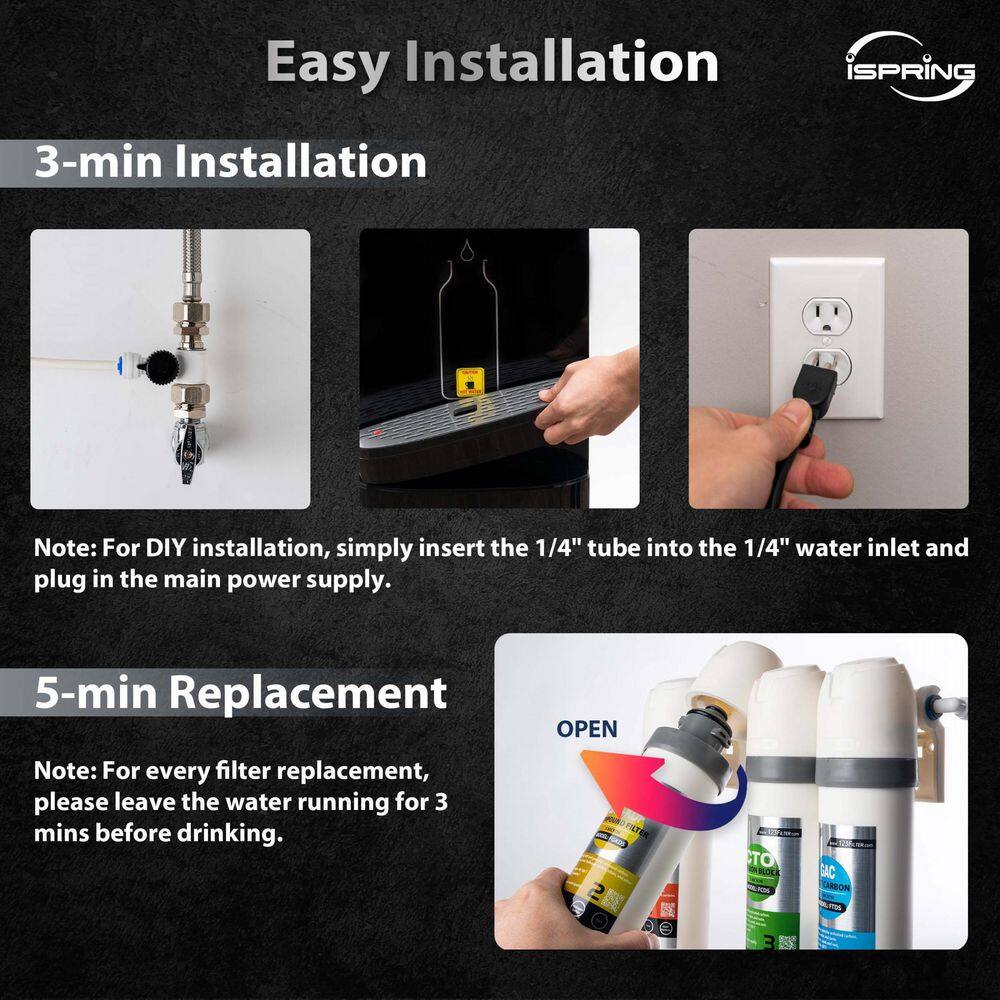 Freestanding Black Stainless Steel Hot and Cold Water Dispenser