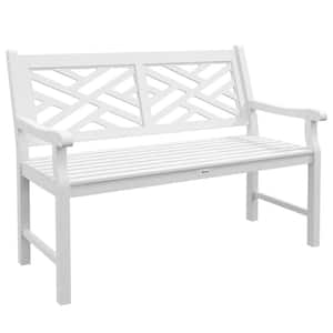 Slat Design 2-Person White Wood Outdoor Bench Poplar Slatted Frame for Outdoor Use Patio Park Porch Lawn Yard