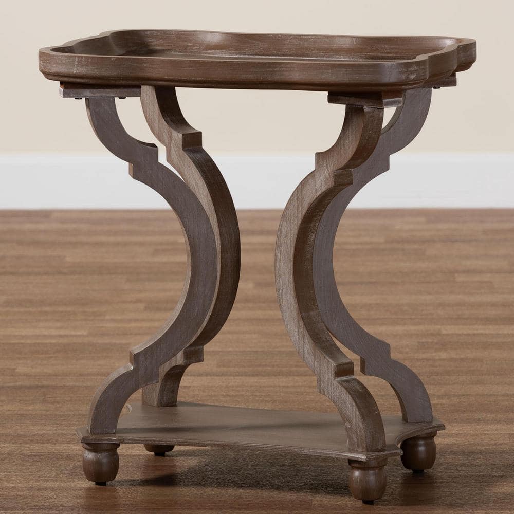 Yannick Antique Brown Wood Rectangular End Table with Lower Shelf