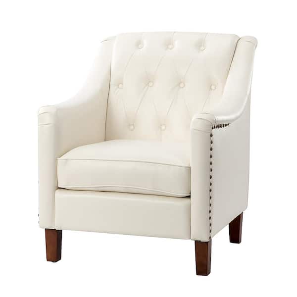 JAYDEN CREATION Lapithae Ivory Armchair with Nailhead Trim