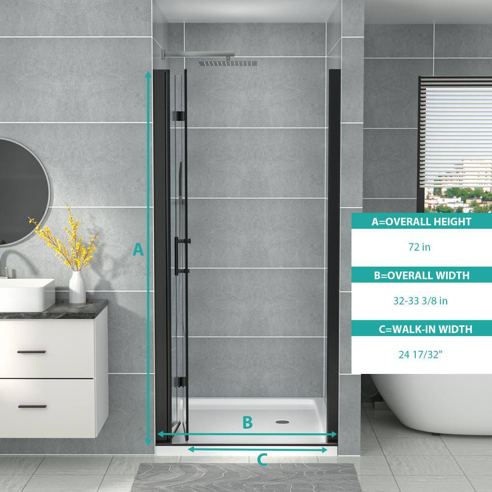 32'' W x 72'' H Matte Black Semi-Frameless Bi-Fold Shower Door