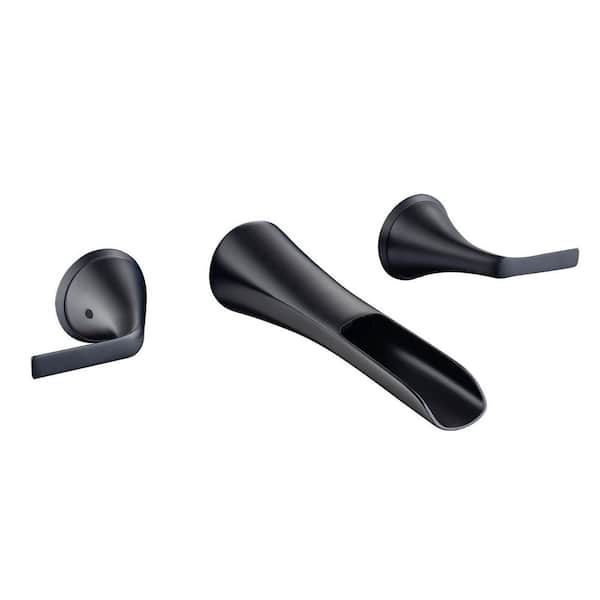 Flynama Double Handle 3-Hole Wall Mounted Bathroom Faucet in Matte Black