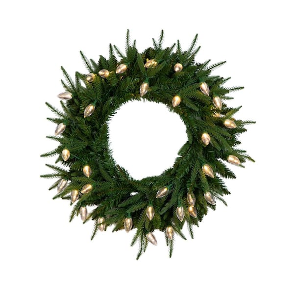 24 in. Pre-Lit Luxembourg Pine Artificial Christmas Wreath with 35-Multicolored Traditional Bulb LED Lights