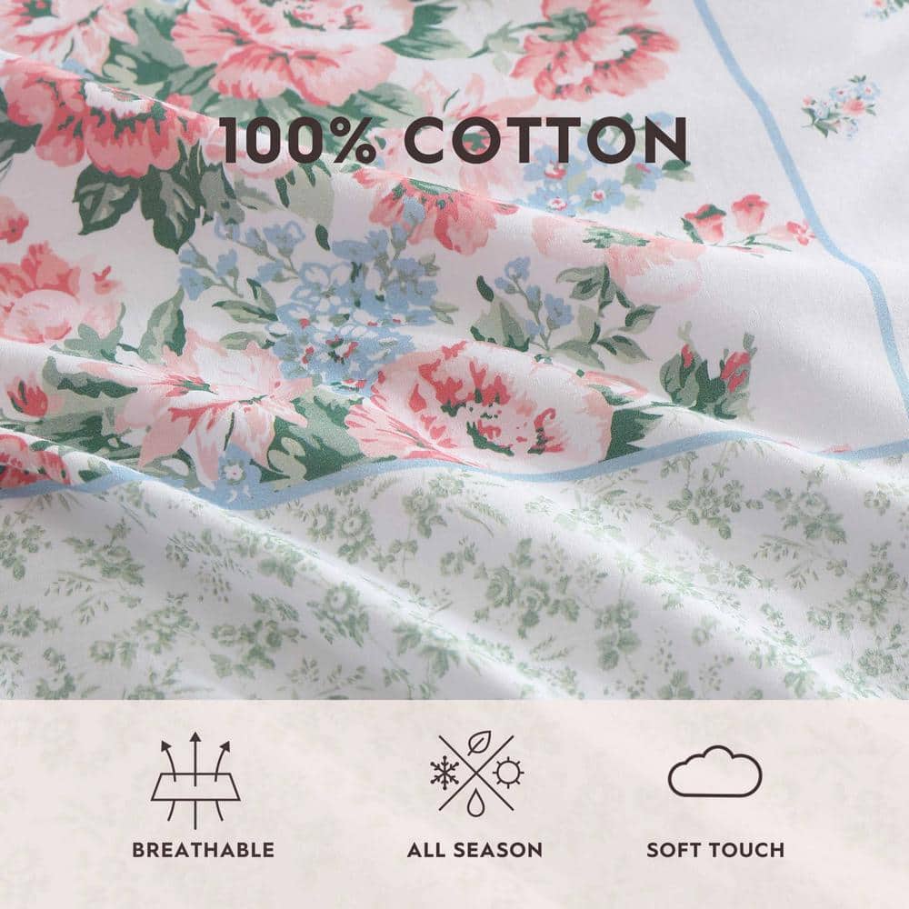 Hope Patchwork Blue and Pink Cotton 7-Piece Duvet Cover Set