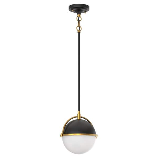 8 in. 1-Light Elegant Metal with Glass Globe Lighting, Matte Black and Gold Finishes for Kitchen Island