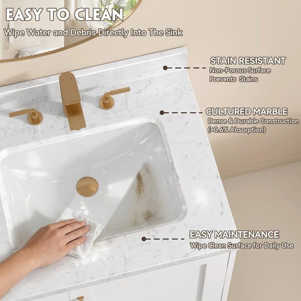 Zeafive CTK 36 in. W x 22 in. D Engineered Stone White Rectangular