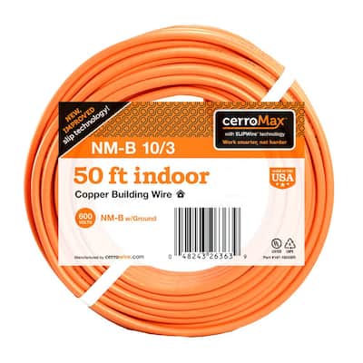 50 ft. 10/3 Orange Solid CerroMax SLiPWire CU NM-B W/G Wire