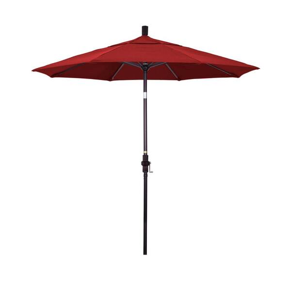 California Umbrella 7.5 ft. Bronze Aluminum Market Patio Umbrella Collar Tilt Crank Lift in Red Pacifica