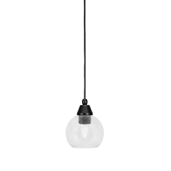 Unbranded Bryson 5.75 in. 1-Light Matte Black Cord Pendant Light with 5.75 in. Clear Bubble Glass Shade, no bulb included