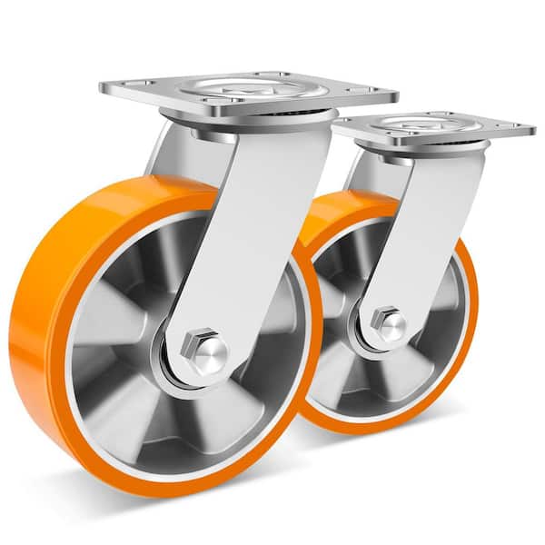 Angel Sar 2500 lb. 6 in. Industrial Grade Casters, Maintenance-Free Polyurethane on Aluminum Wheels (2-Pack)