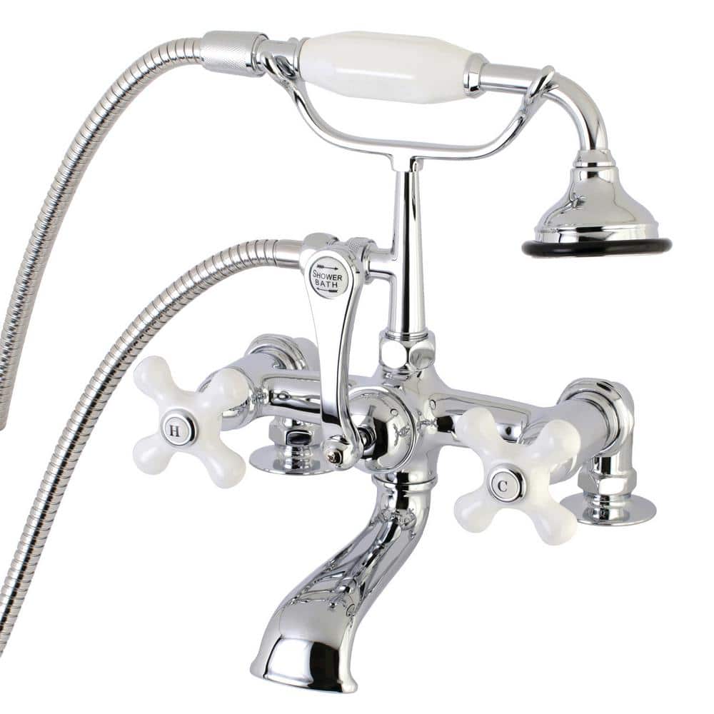 Porcelain Cross 3-Handle Deck-Mount Claw Foot Tub Faucet with Handshower in Polished Chrome price history on PriceWatchPro