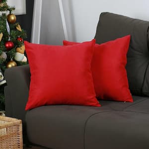 Josephine Red Solid Color 18 in. x 18 in. Throw Pillow Cover (Set of 2)