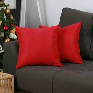 Josephine Red Solid Color 18 in. x 18 in. Throw Pillow Cover (Set of 2)