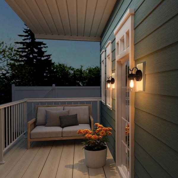 Modern Brushed Gray Outdoor Wall Lantern Sconce with Bell Clear Glass Shade, Industrial 1-Light Exterior Patio Lighting