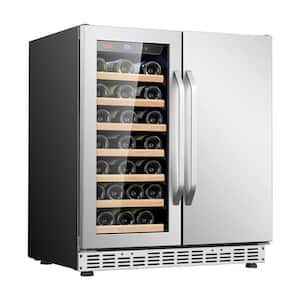 30 in. Dual Zone 31-Wine Bottles and 76-Cans Glass French Door Beverage and Wine Cooler in Stainless Steel