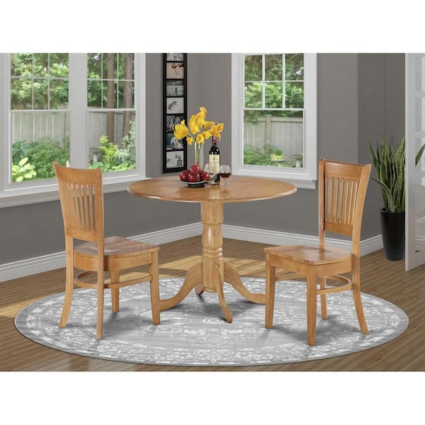 East West Furniture 3-Piece Round Natural Oak Finish Solid Wood Top Dining Table 2-Chairs with Lattice Back