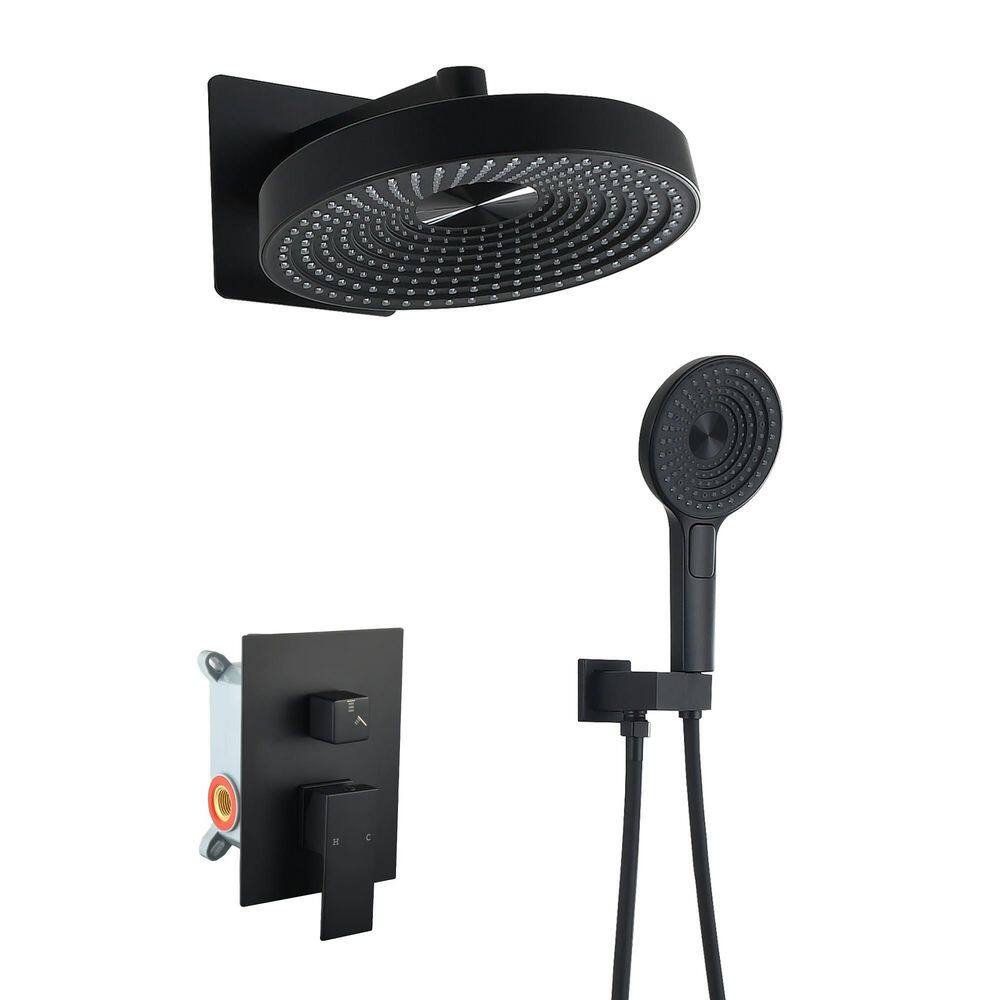 Single Handle 3-Spray Wall Mounted Shower Faucet 1.8 GPM with Ceramic Disc Valves 12 Inch Shower System in Matte Black price history on PriceWatchPro