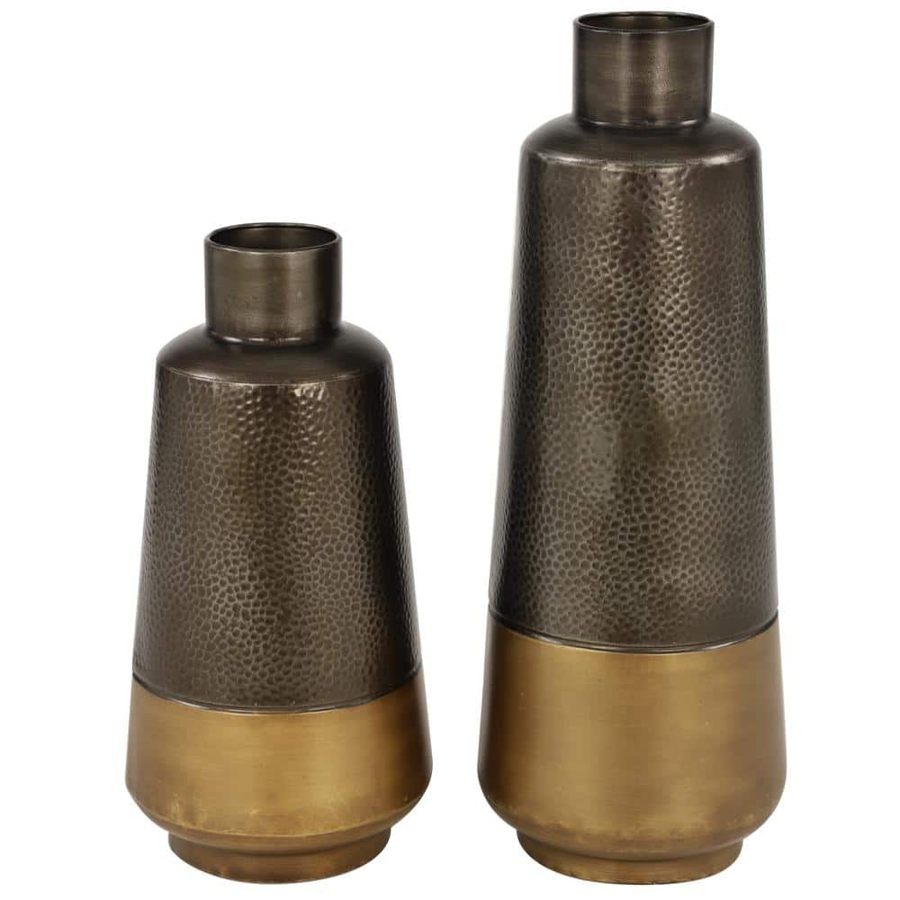 Matte Gold Two Tone Hammered Design Salt and Pepper Shaker Set