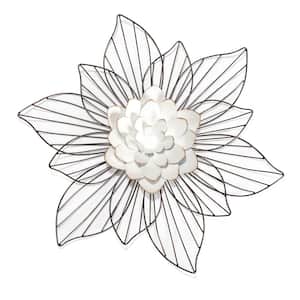 27 in. x 25 in. Leith Layered White Floral Metal Wall Art