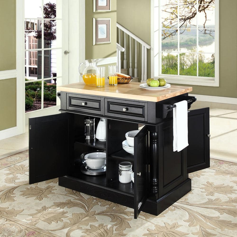 Black Hardwood Butcher Block Top Kitchen Island
