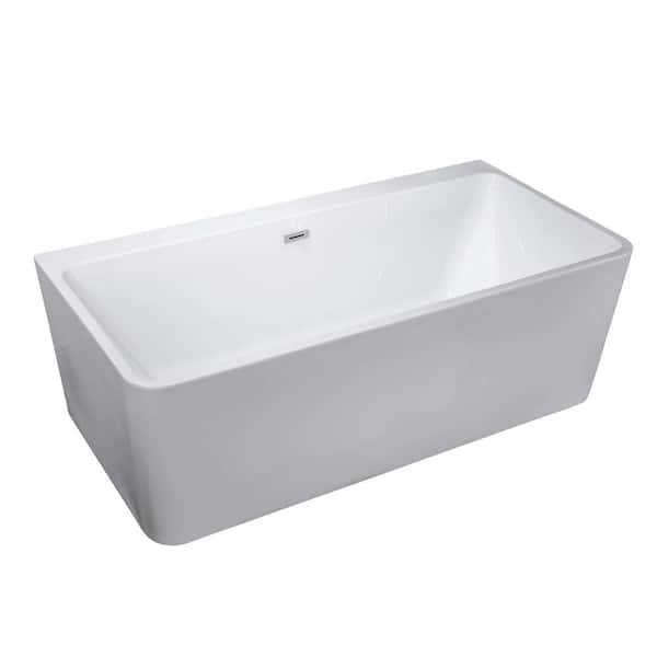 Whatseaso 55.12 in. Acrylic Flatbottom Freestanding Non-Whirlpool Soaking Bathtub in White