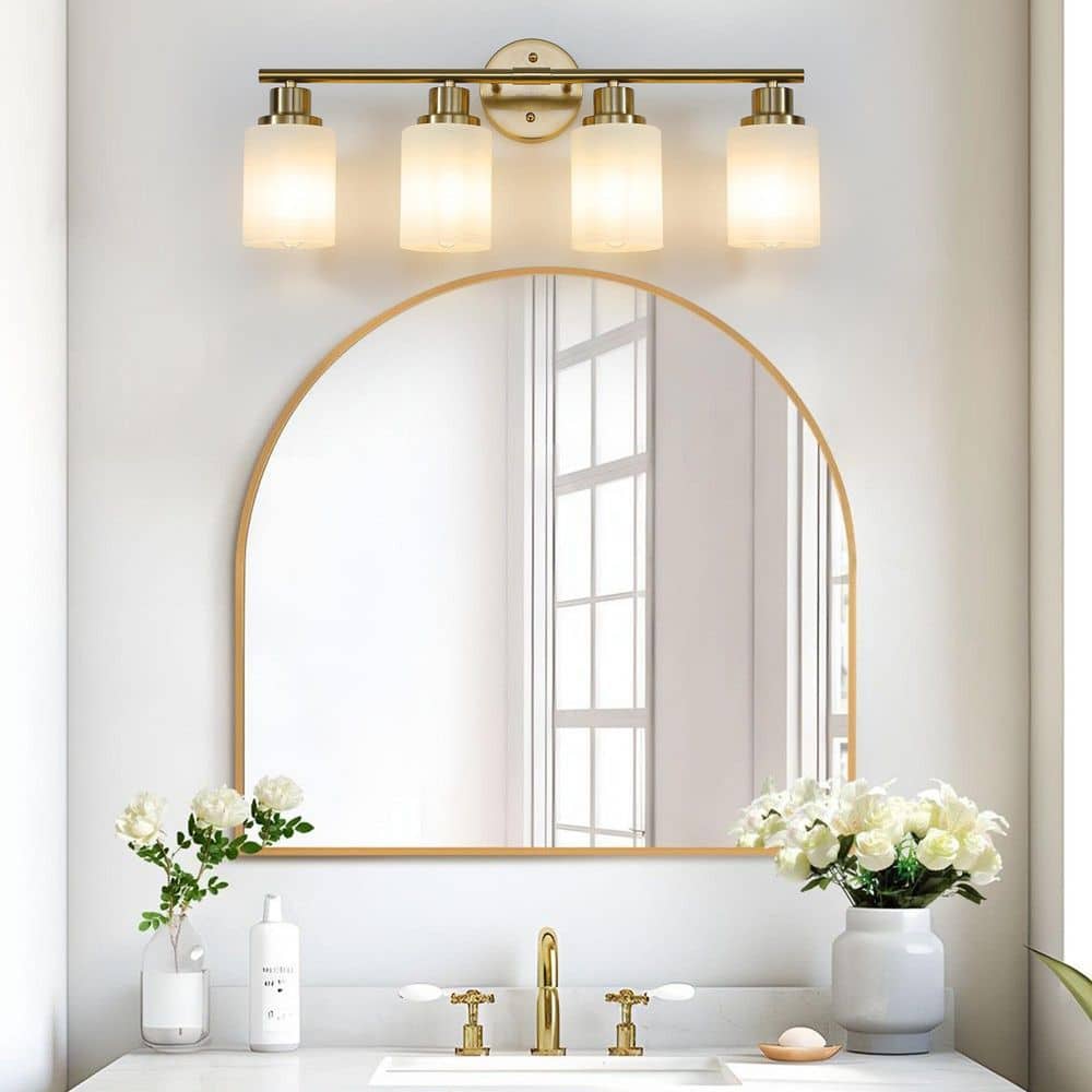 24 in. 4-Light Gold Vanity Light with Frosted Glass Shade price history on PriceWatchPro