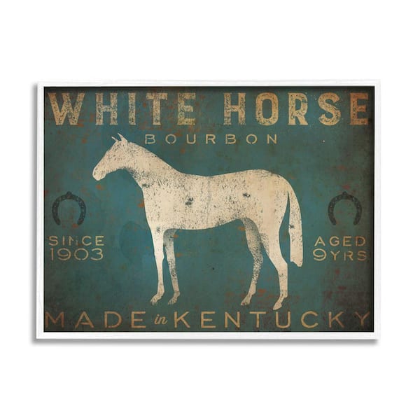 The Stupell Home Decor Collection White Horse Bourbon Vintage Sign Design by Ryan Fowler Framed Typography Art Print 30 in. x 24 in.