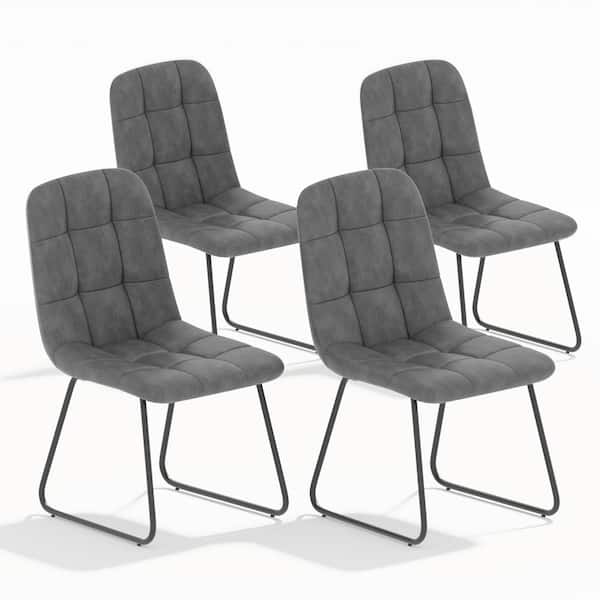 GOJANE Grey Faux Leather Upholstered Dining Chairs with U-shaped Legs (Set of 4 Grey Chairs)