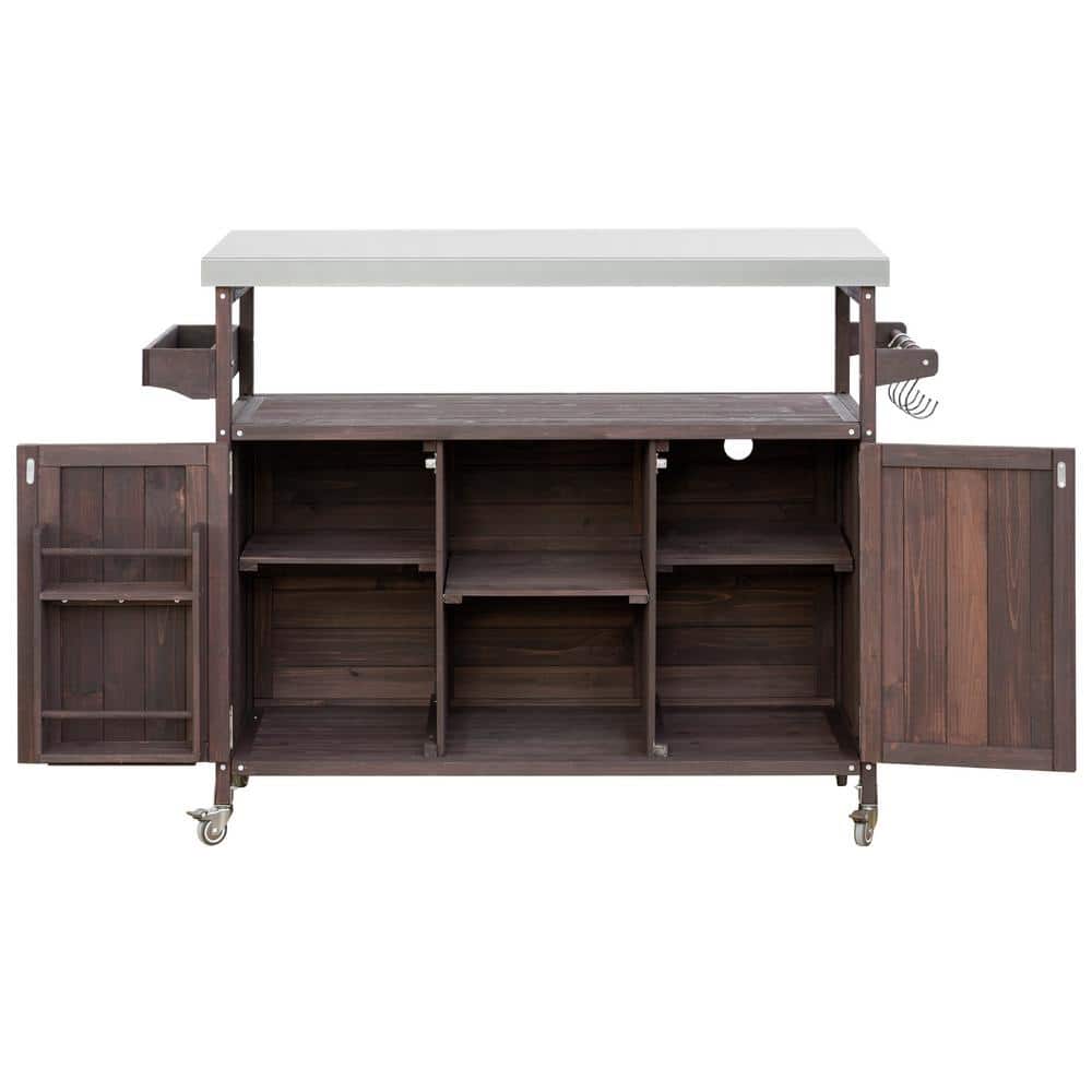 Farmhouse 50 in. Solid Wood Outdoor Island Grill Carts with Stainless Steel