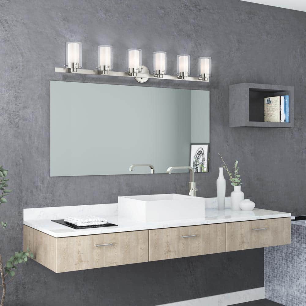 Brushed Nickel 6-Light Modern Bathroom Vanity Fixture
